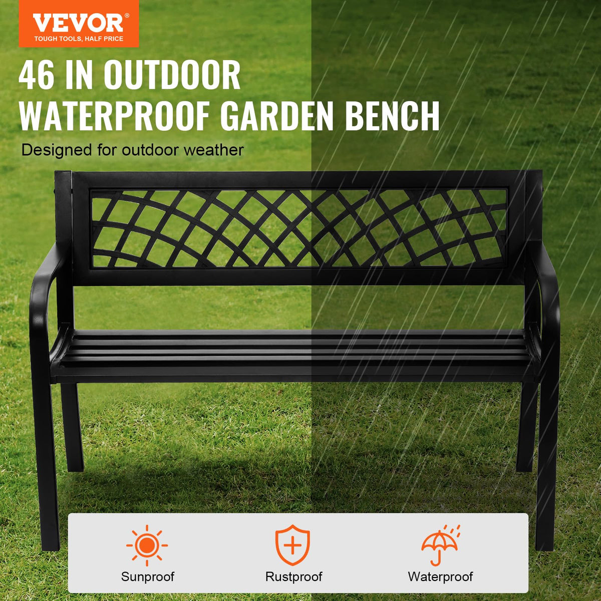 46" Iron Steel Frame Garden Bench with Mesh Pattern and Plastic Backrest L840
