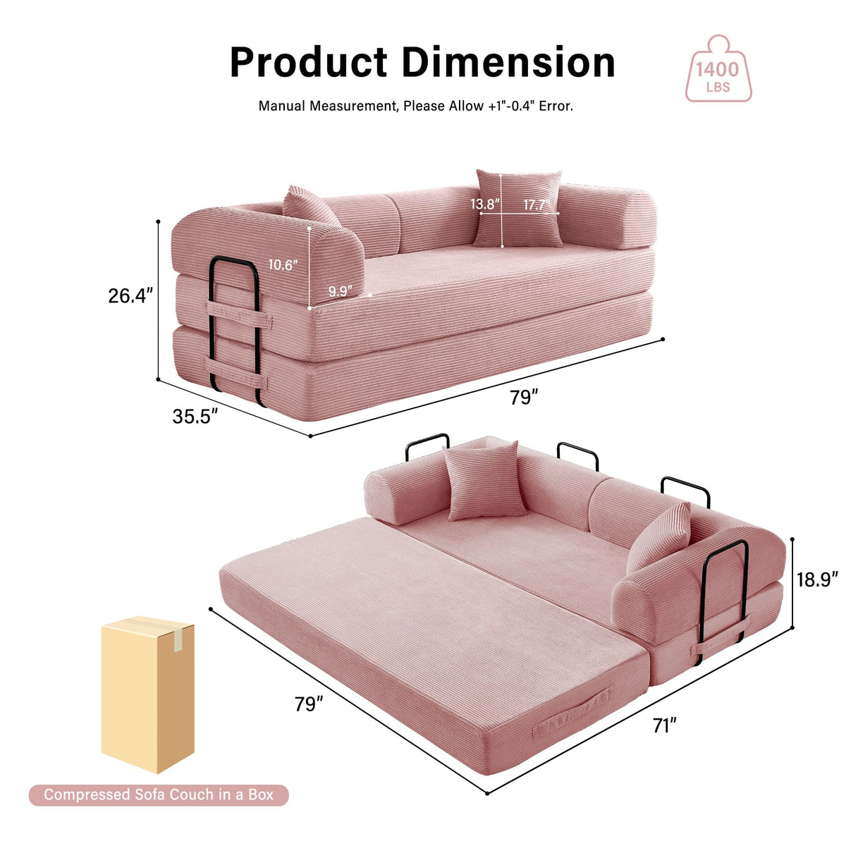 79" Convertible Sofa Bed Sleeper Futon Couch D92650