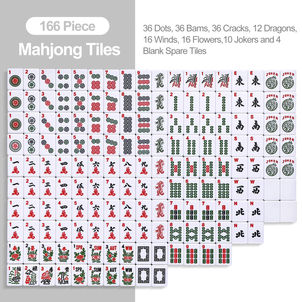 166 White Mahjong Tile Set with 4 Racks and Blue Carrying Bag Q1909