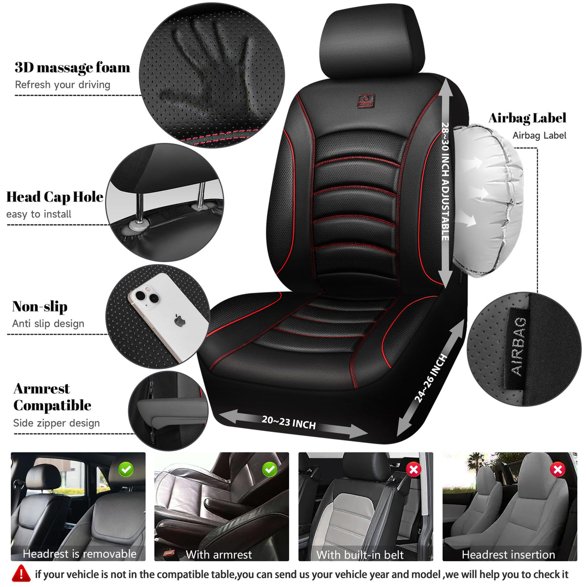 3D Foam PU Leather Car Seat Covers Full Set C57020