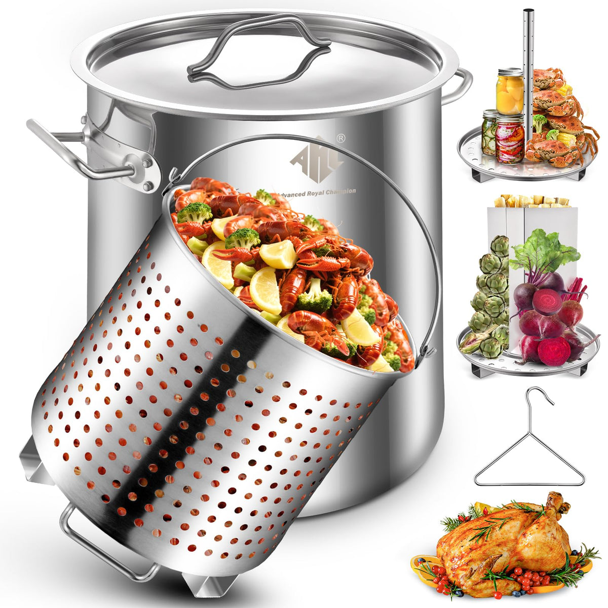 40QT Stainless Steel Stockpot with Basket A928