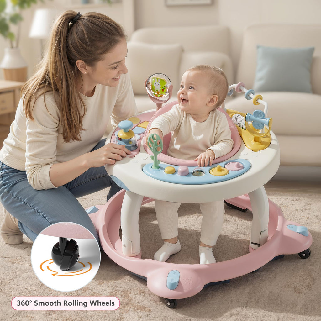 Foldable Baby Walker with Wheels and Rotating Seat S360750