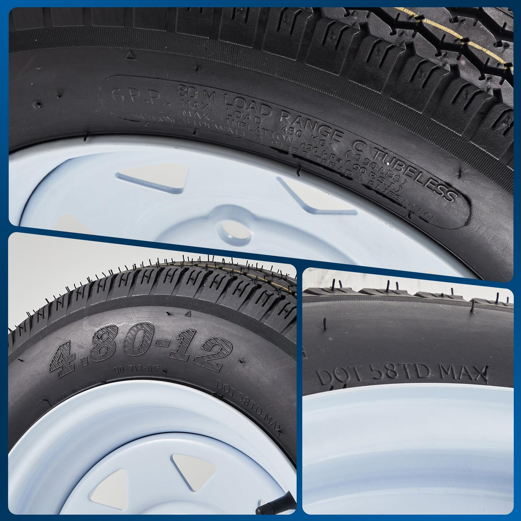 2 Pack 4.80-12 Trailer Tires with 12 inch Rims I270729