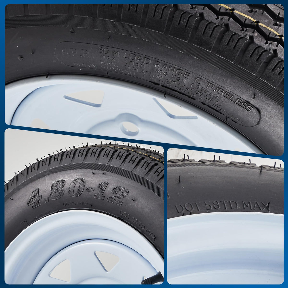 2 Pack 4.80-12 Trailer Tires with 12 inch Rims I270729