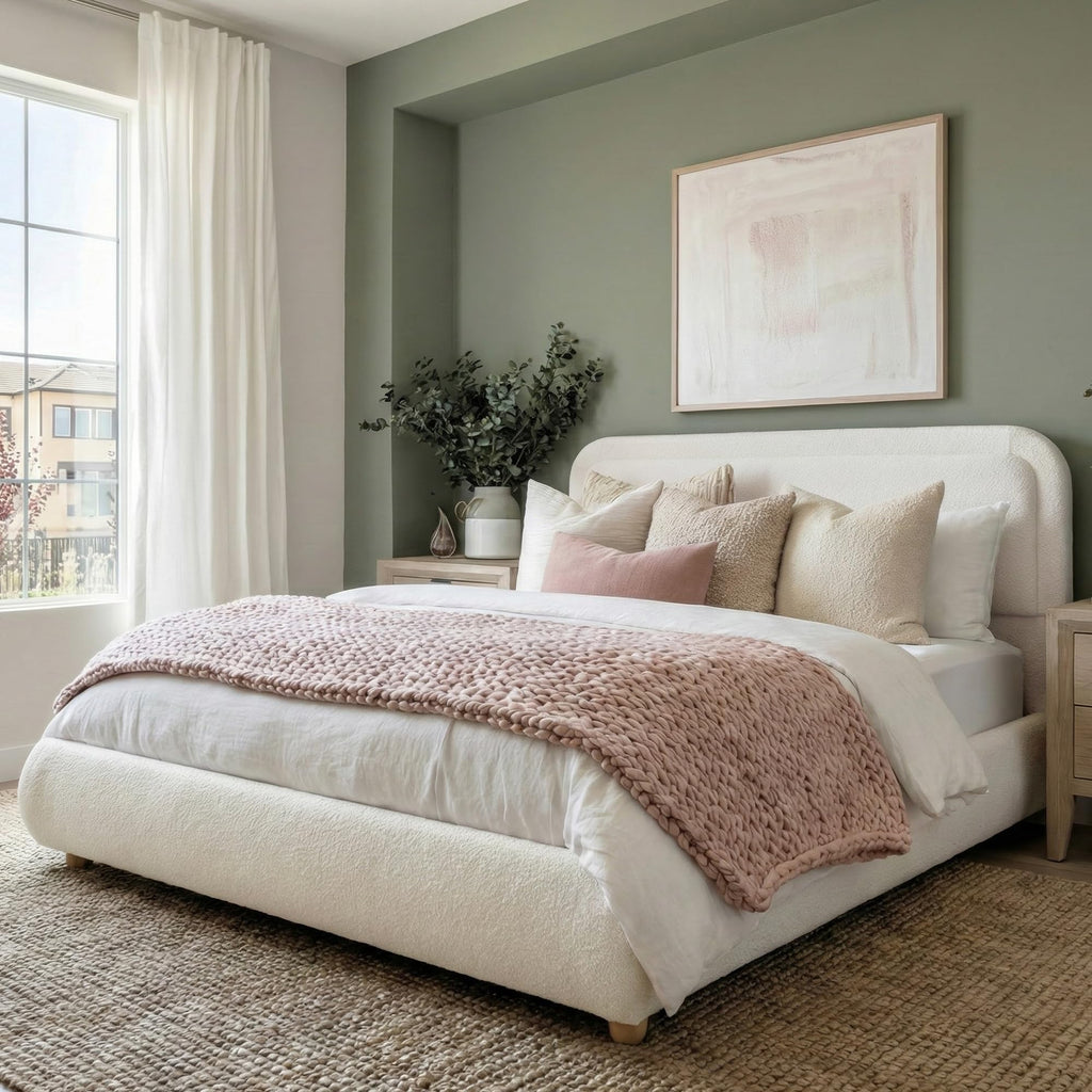 Queen Size Bed Frame with Headboard Beige P63295