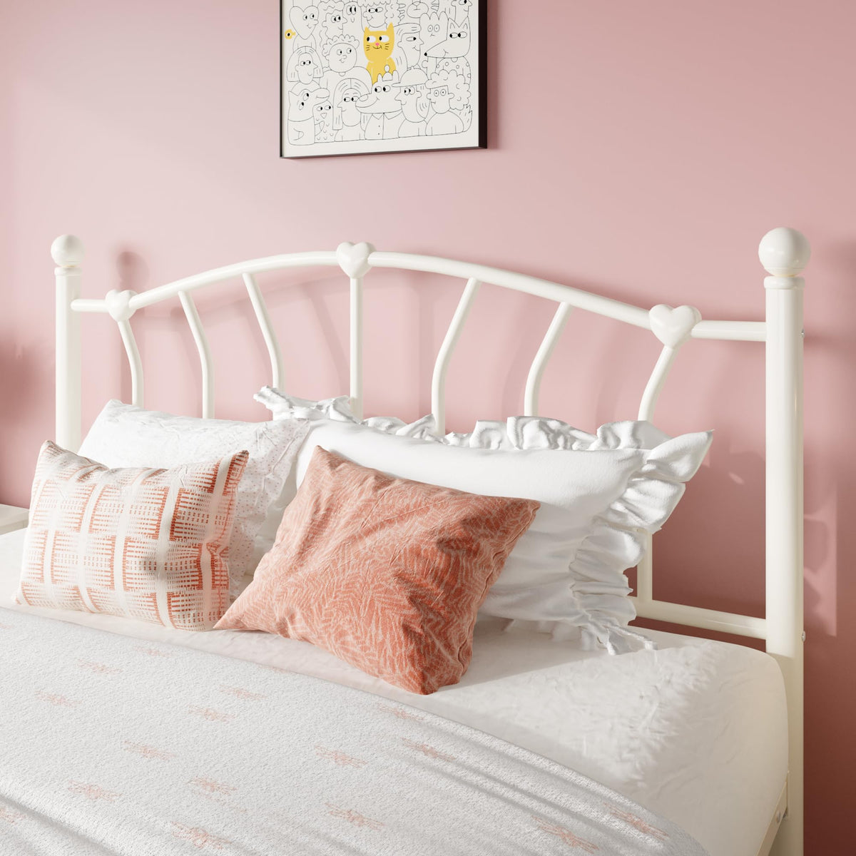 Full Size Cream White Metal Bed Frame R660