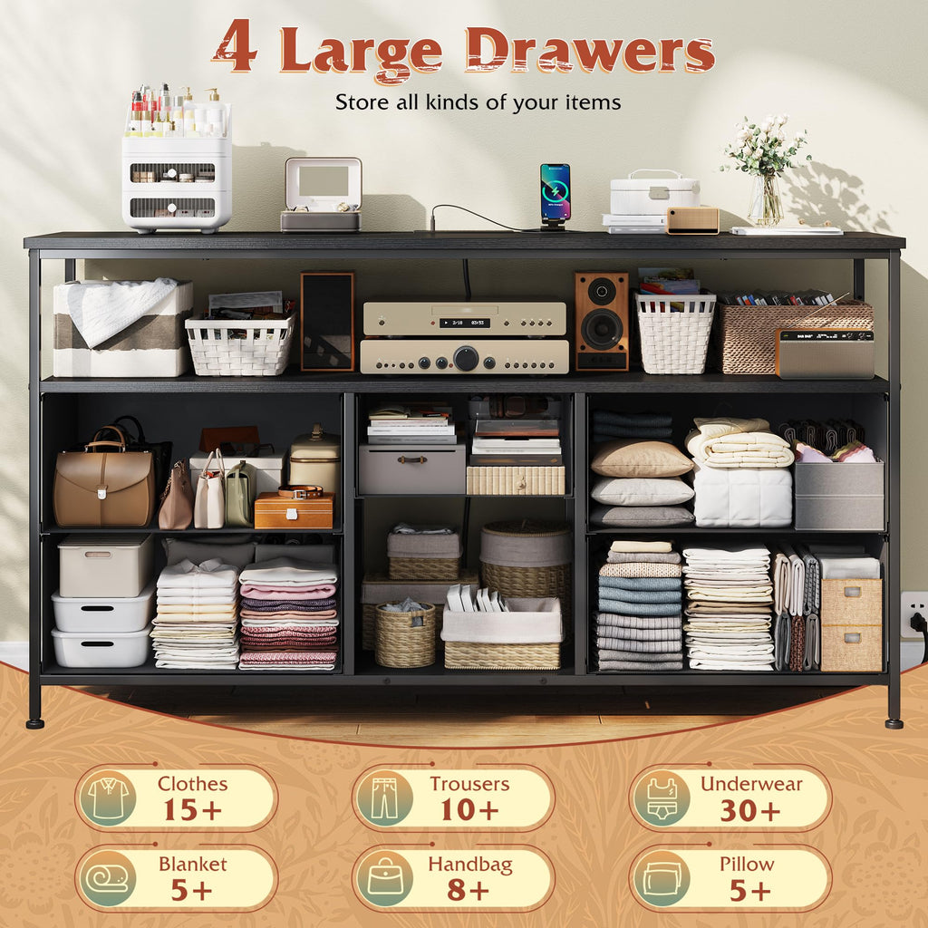Black TV Stand with LED & Outlets, 5-Drawer Storage Y274249