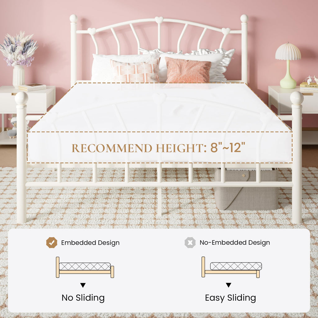 Full Size Cream White Metal Bed Frame R660