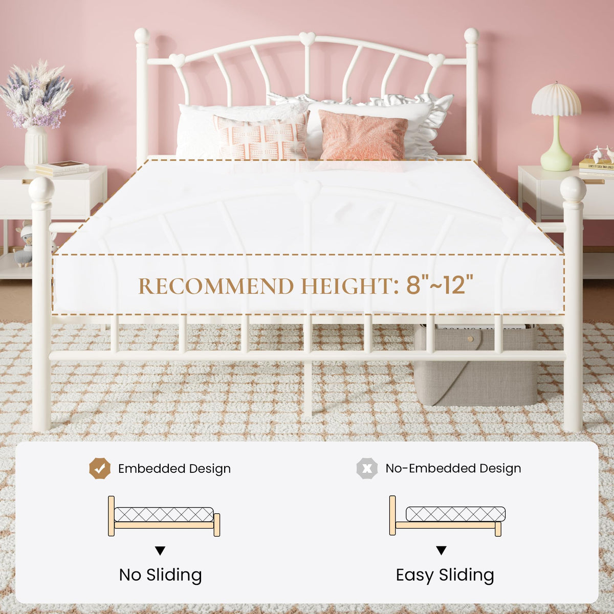 Full Size Cream White Metal Bed Frame R660