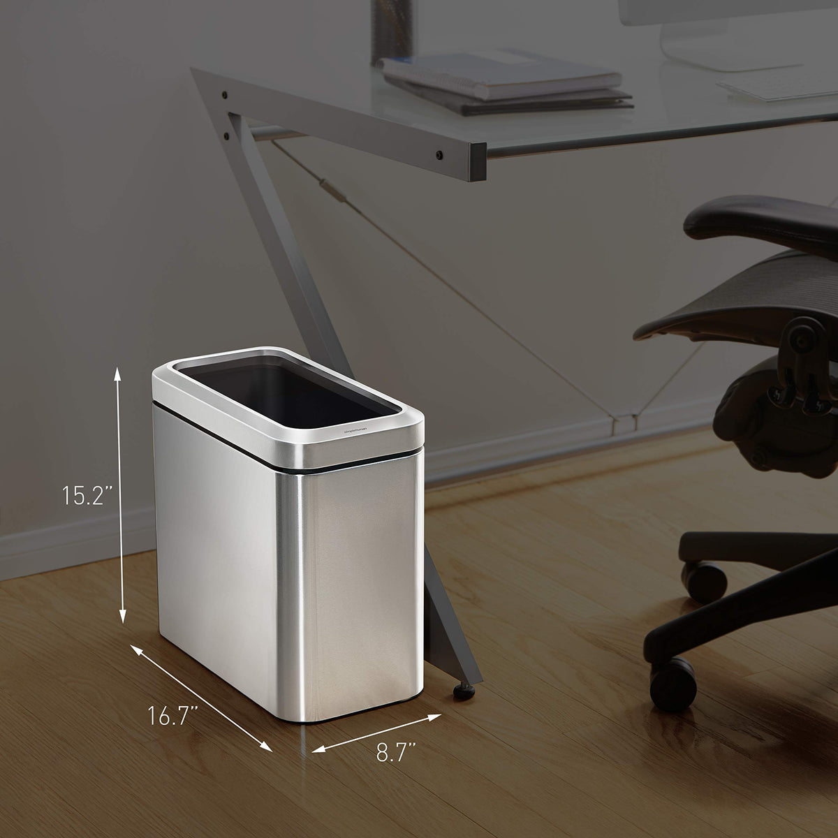 25L Brushed Stainless Steel Slim Open Trash Can K472660