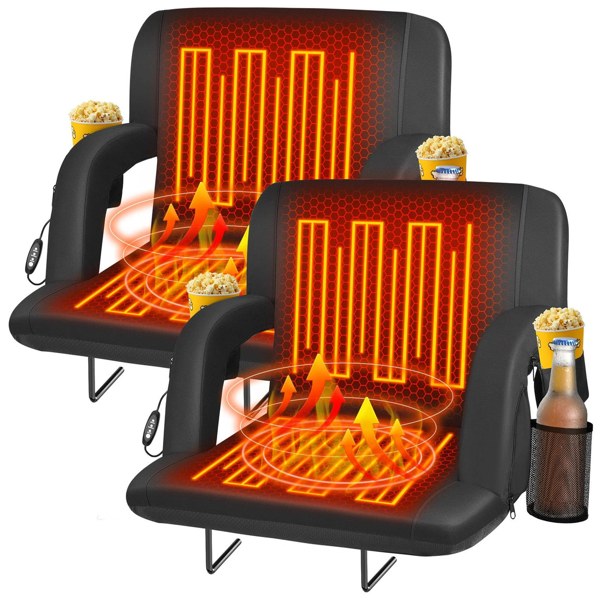 23" Heated Stadium Seats with Back Support, 2.5" Thick Cushion, 2PC E599