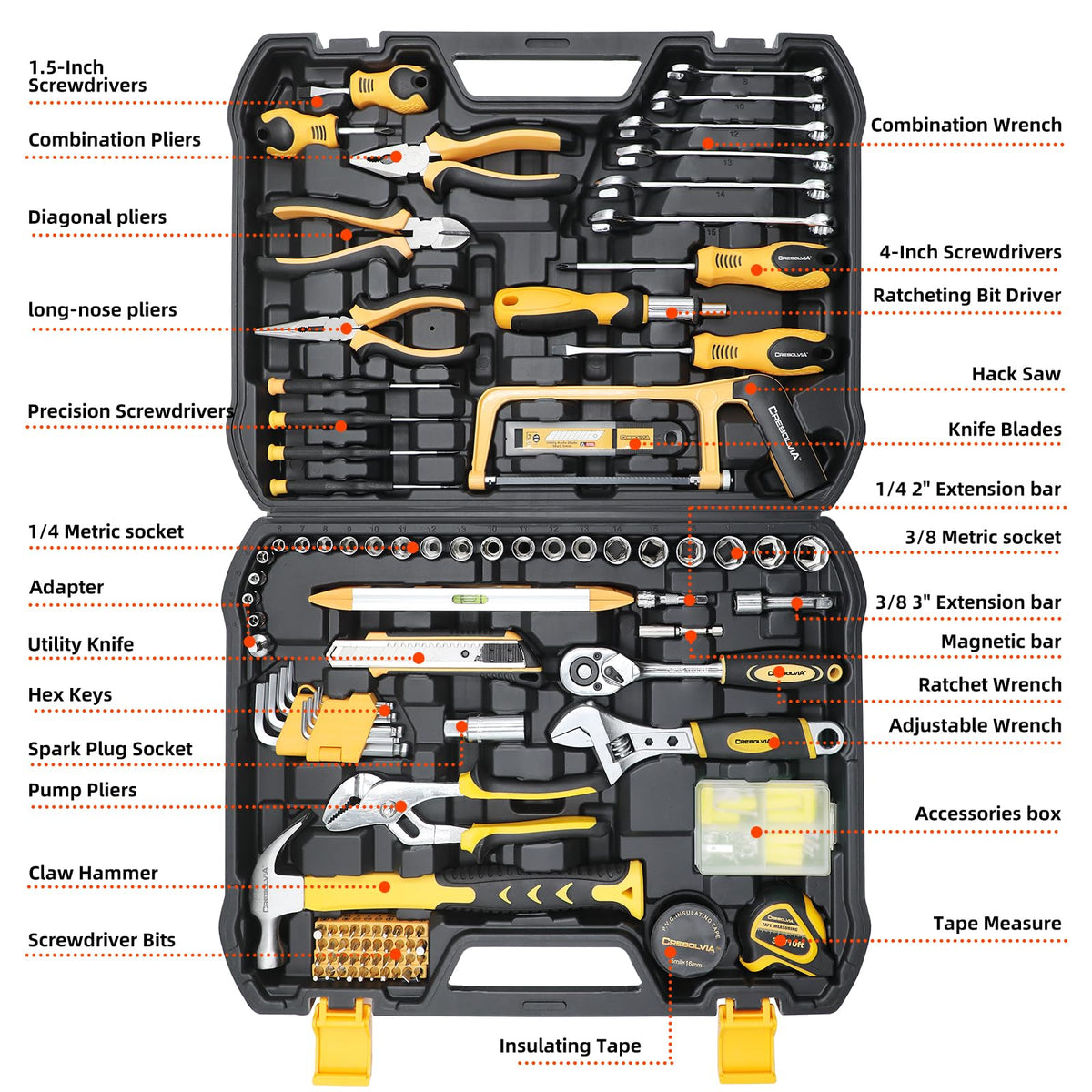 199 Piece Tool Kit with Socket Wrench Tool Box Case M231