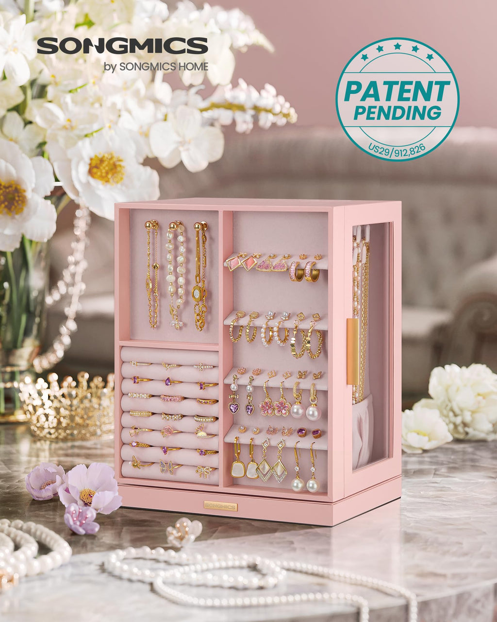 Jelly Pink 5 Drawers Rotating Jewelry Box Organizer V816654
