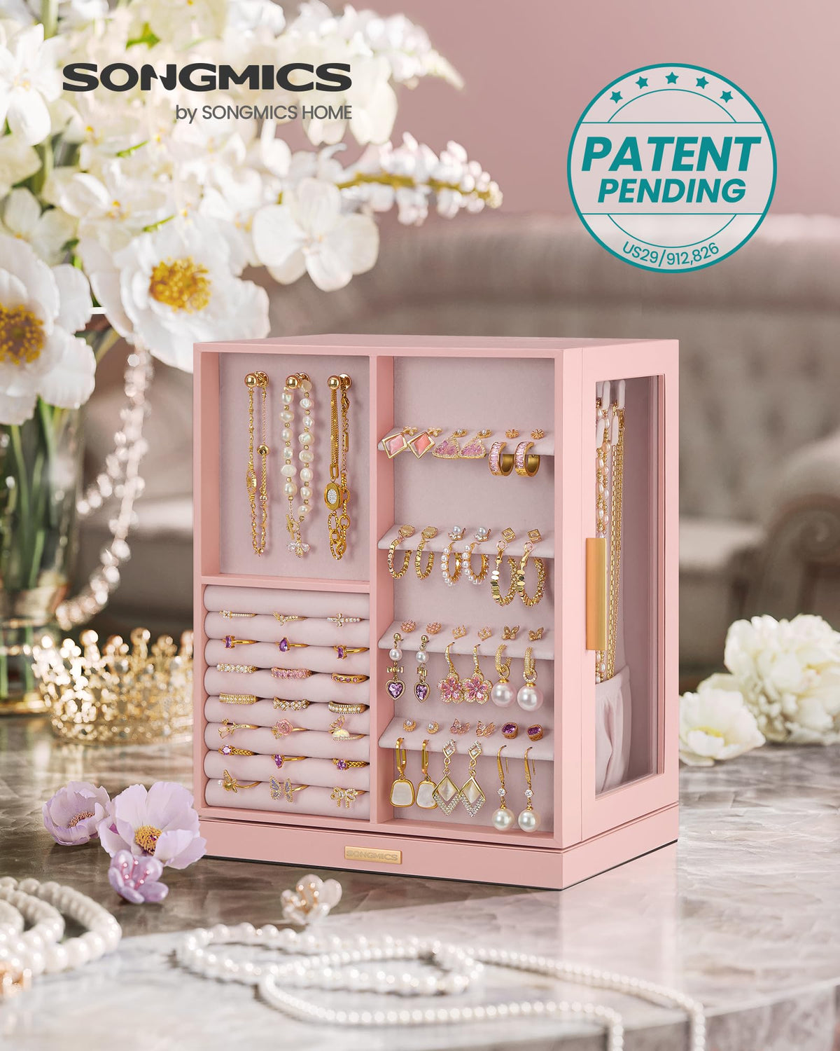 Jelly Pink 5 Drawers Rotating Jewelry Box Organizer V816654