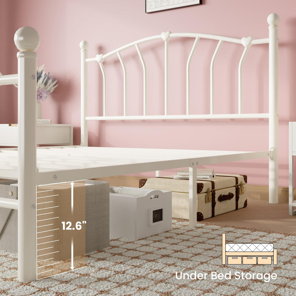 Full Size Cream White Metal Bed Frame R660