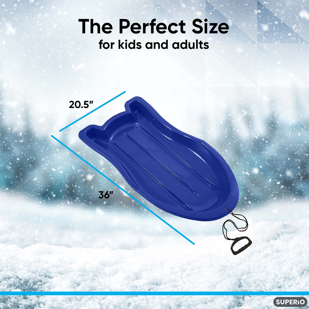 3 Pack Plastic Toboggan Snow Sled with Pull Ropes and Handles A56535
