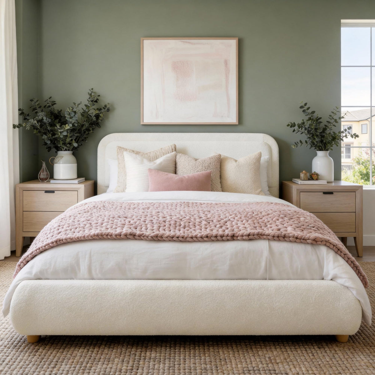 Queen Size Bed Frame with Headboard Beige P63295
