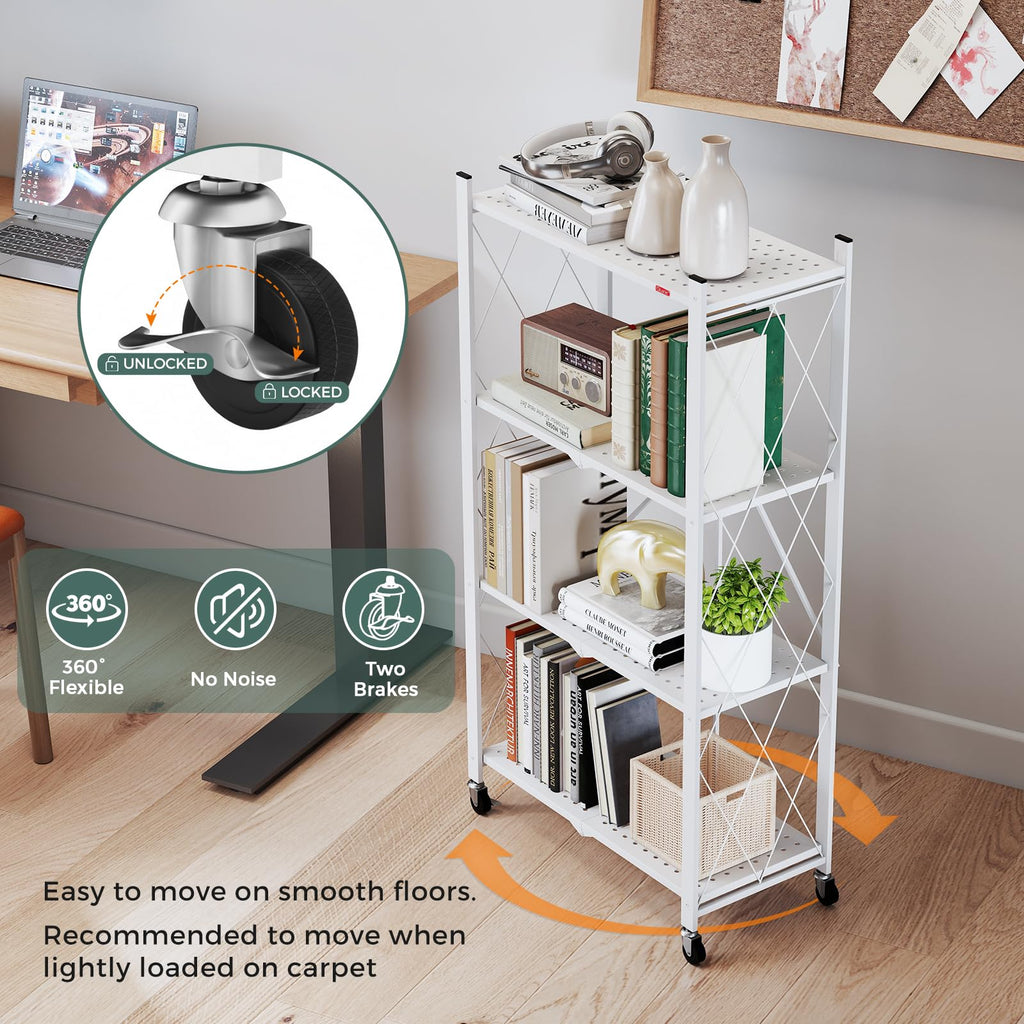 4 Tier White Metal Storage Shelves with Wheels Q537954