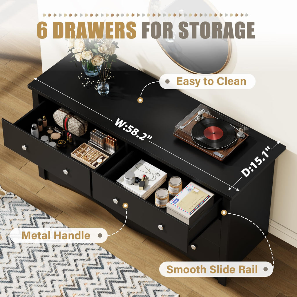 Black 6 Drawer Dresser P992186