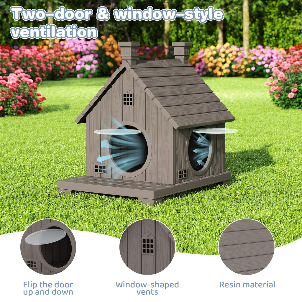 Weatherproof Resin Outdoor Cat House with Elevated Base Z793432