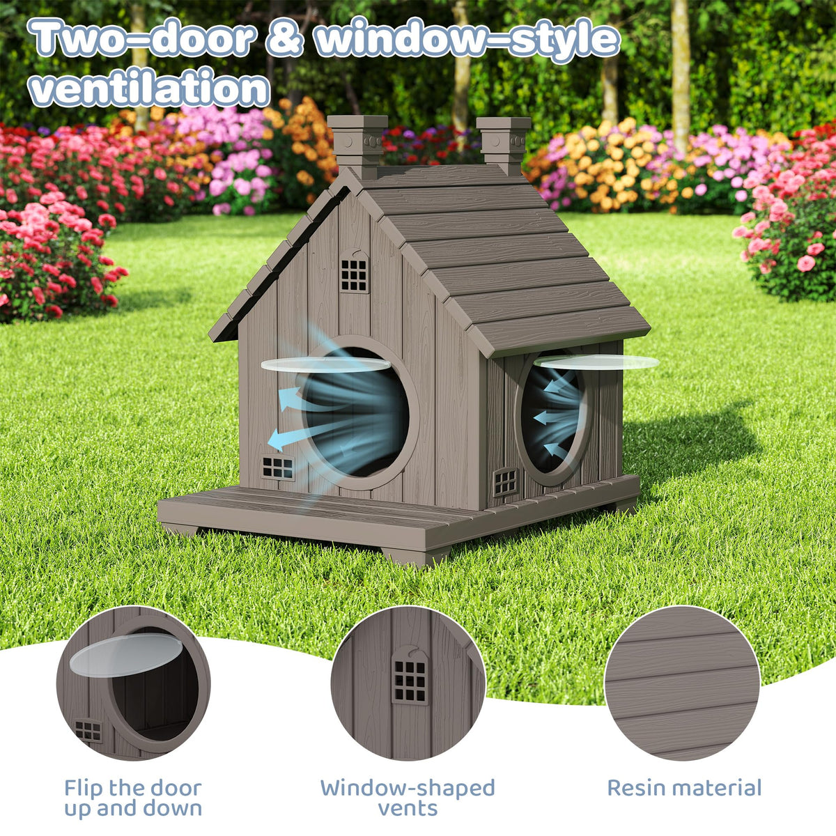 Weatherproof Resin Outdoor Cat House with Elevated Base Z793432