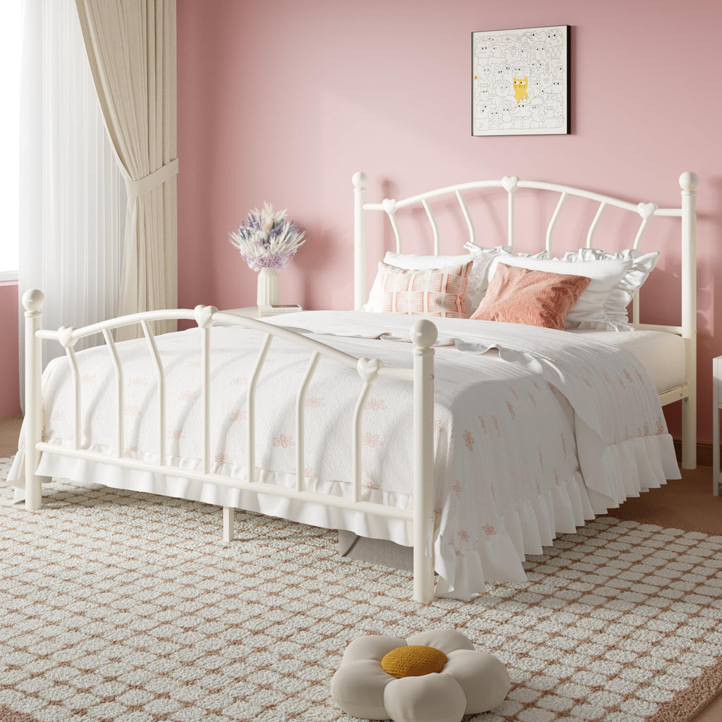 Full Size Cream White Metal Bed Frame R660