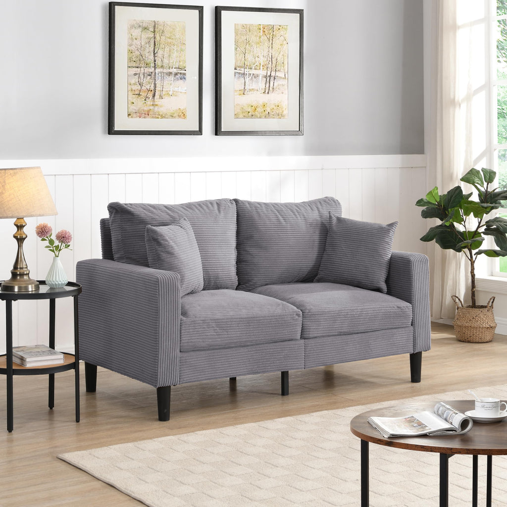Light Gray 2-seat Upholstered Sofa with 2 Pillows V976