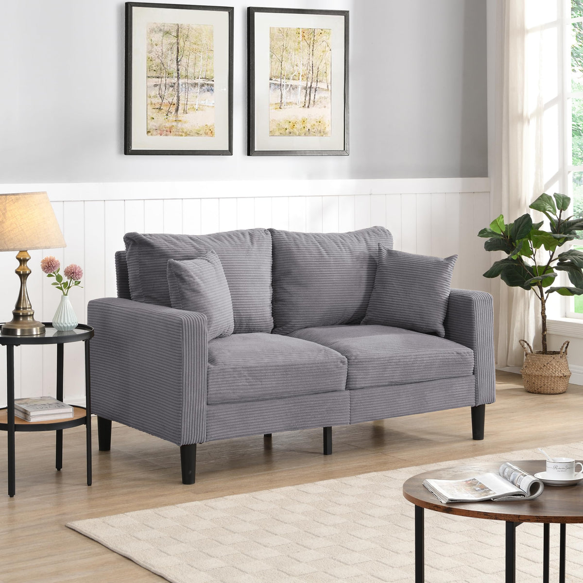 Light Gray 2-seat Upholstered Sofa with 2 Pillows V976