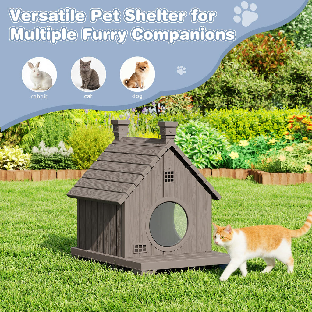 Weatherproof Resin Outdoor Cat House with Elevated Base Z793432