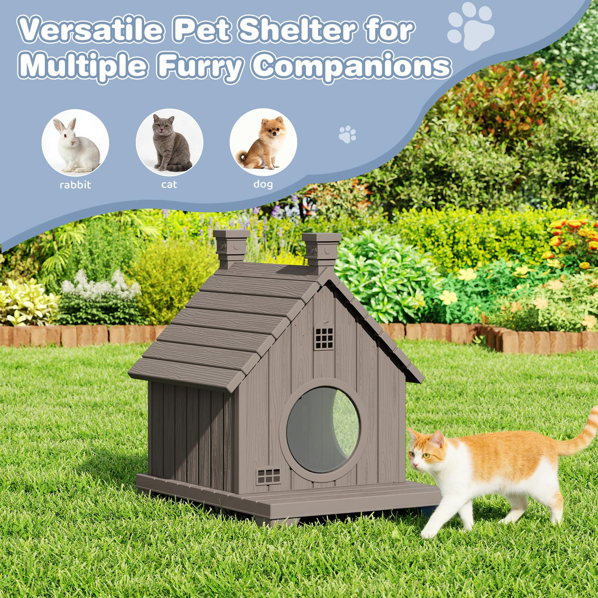 Weatherproof Resin Outdoor Cat House with Elevated Base Z793432