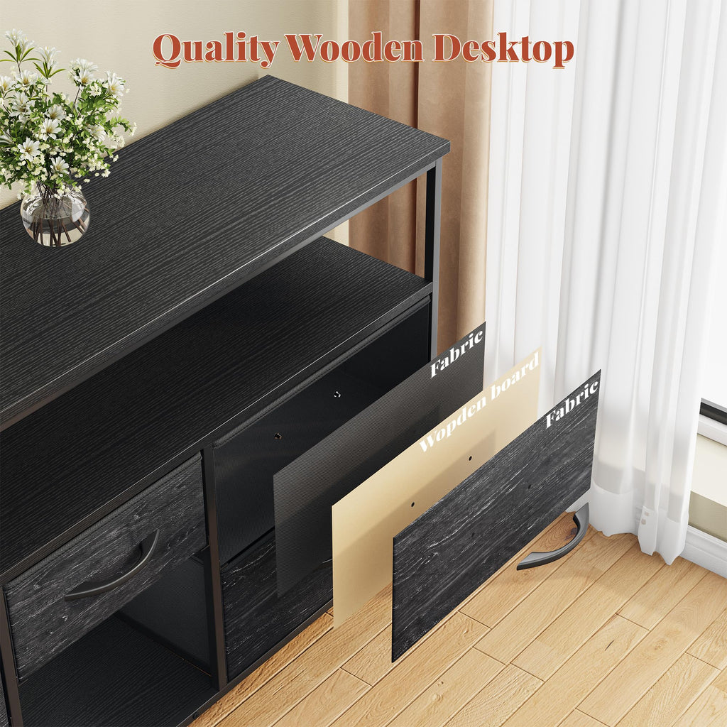 Black TV Stand with LED & Outlets, 5-Drawer Storage Y274249