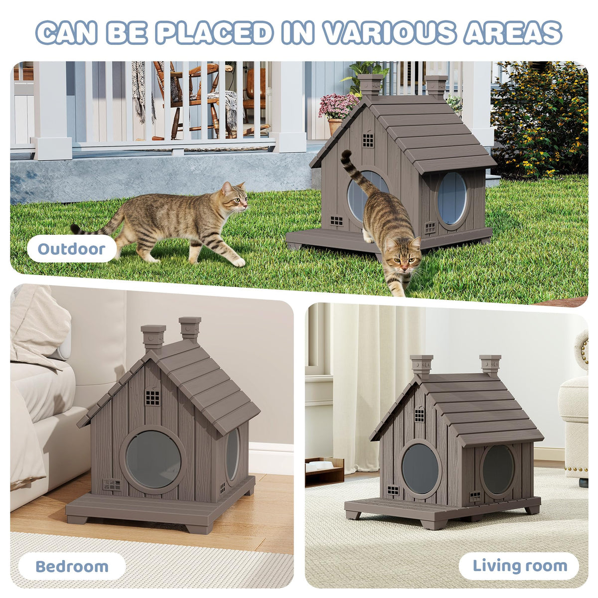 Weatherproof Resin Outdoor Cat House with Elevated Base Z793432