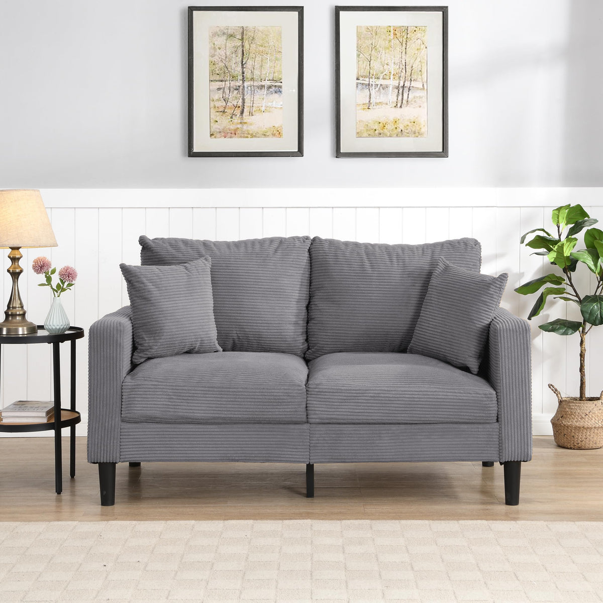 Light Gray 2-seat Upholstered Sofa with 2 Pillows V976